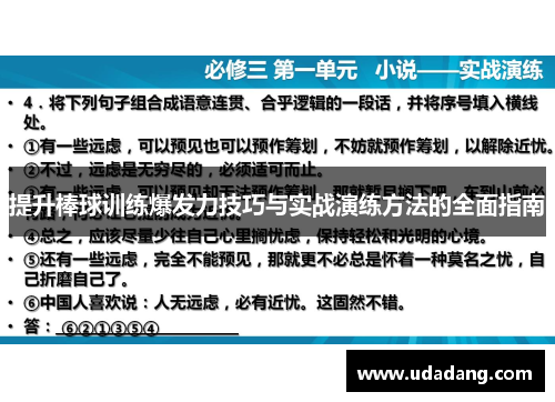 提升棒球训练爆发力技巧与实战演练方法的全面指南
